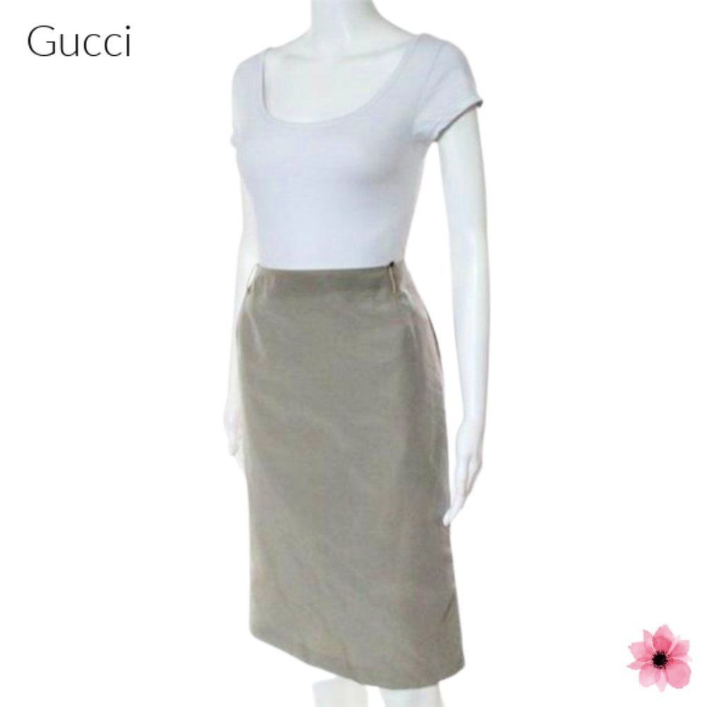 Gucci Vintage Light Tan Straight Pencil Skirt Size IT 42 - Picture 2 of 10